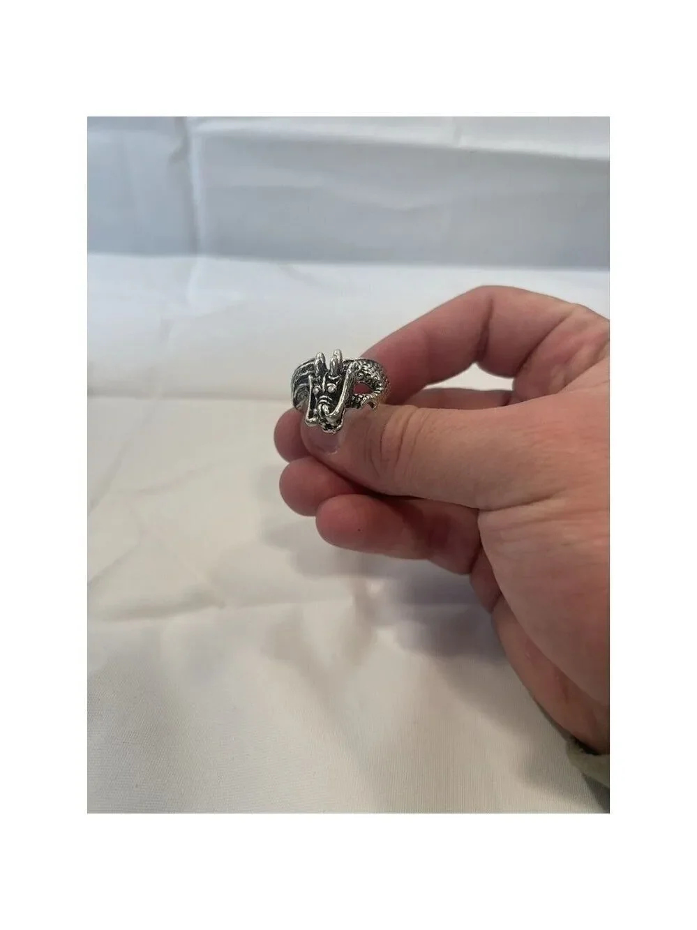Vintage Chinese Dragon 3D Ring Silver Tone Size 8